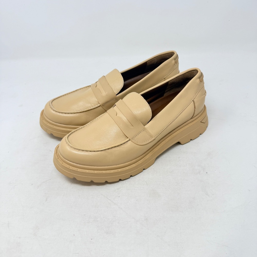 Franco Sarto Balin Penny Loafer Beige 8.5 Lug Sole‎ Leather Chunky Slip On Shoes